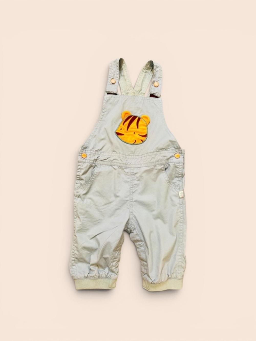 Sargent Major‎ Blue Grey Cotton Overalls with Tiger Applique, Size 24M, MSRP $30